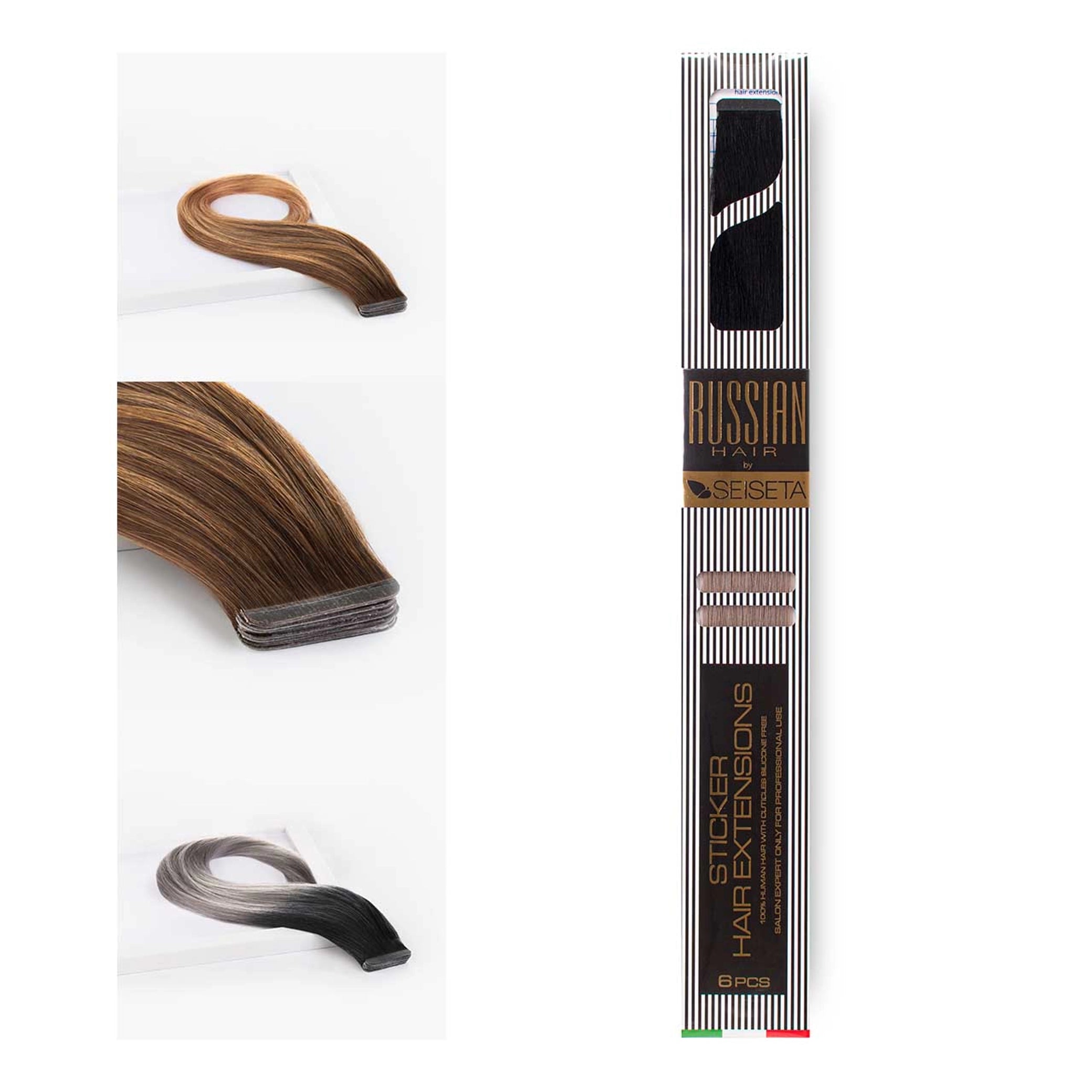 Seiseta - Hair Extension - Tape-in Russian Hair Extension 6 PCS Ombre 1B/SIL Silver Black/Silver 55CM