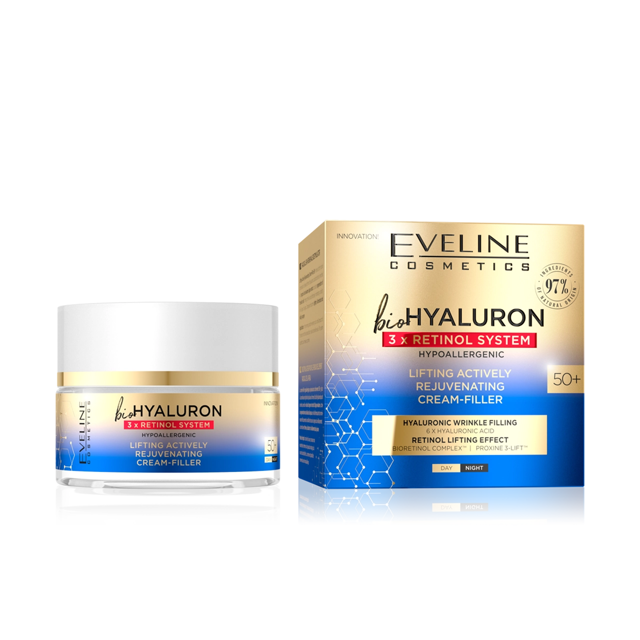 Eveline Cosmetics - Cream - Bio Hyaluron 3x Retinol System Cream 50+ 50ml