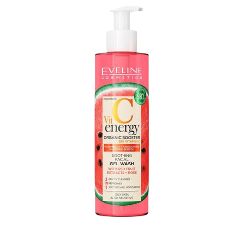 Eveline Cosmetics - Face Wash - Vit C Energy Organic Booster Soothing Face Wash Gel-Oil with Red Fruit Extracts & Rose 200ml