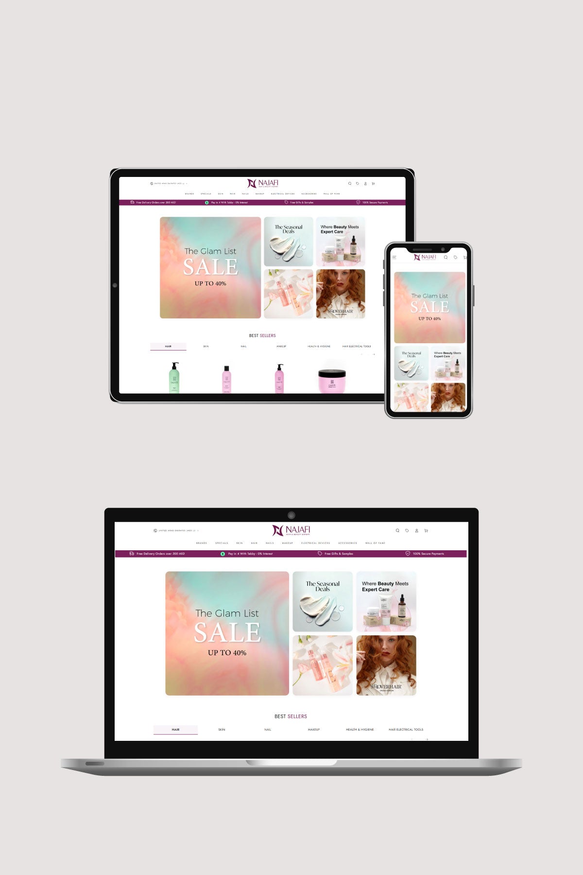<p><em><strong>Advanced E-Commerce Operation</strong></em></p><p>Najafi’s website is completely redesigned with dedicated portals for retail, wholesale, and professional clients, enhancing accessibility and tailored service for each customer segment.</p>